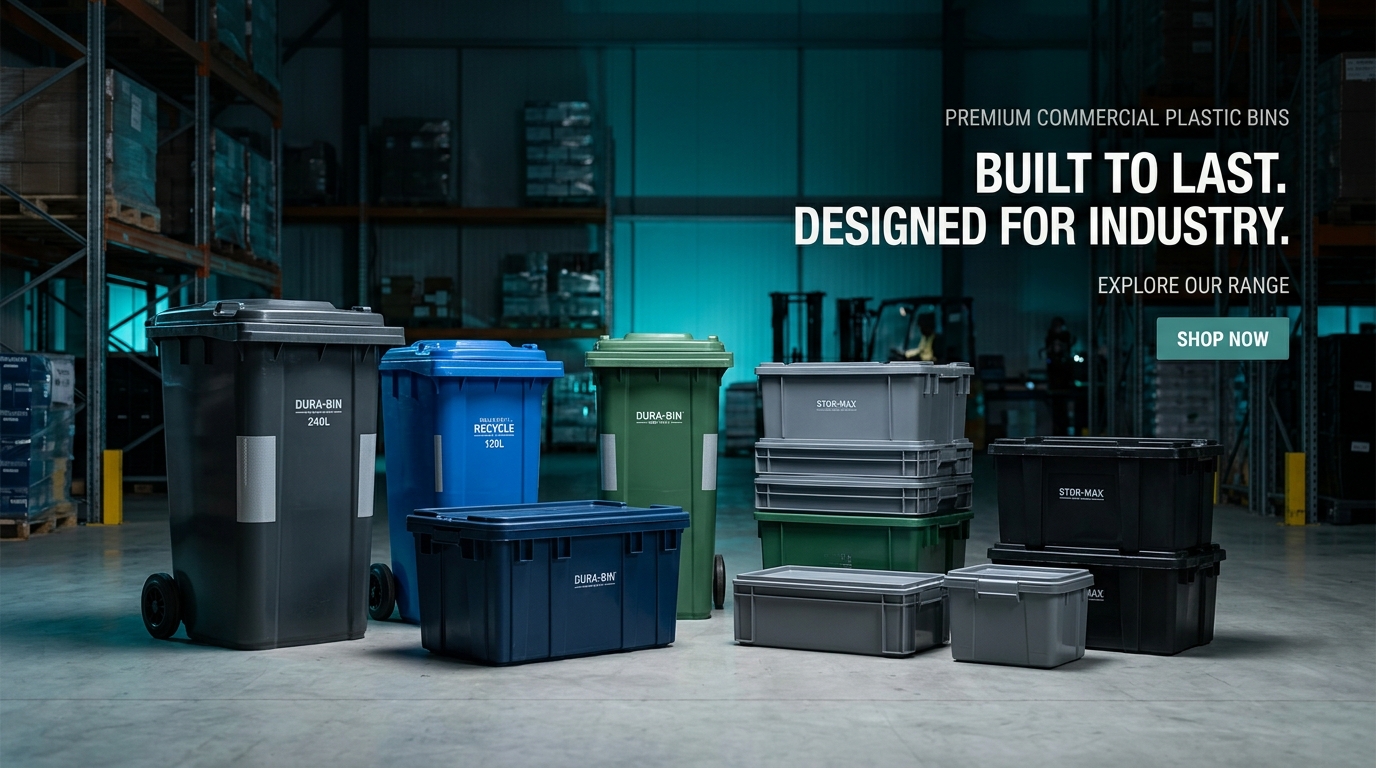 Premium commercial plastic bins in industrial warehouse